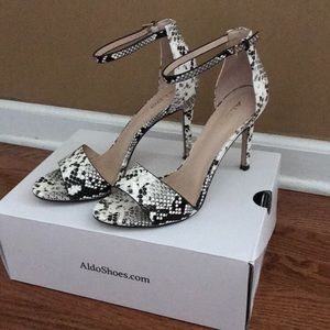 Women’s snake print strappy heels